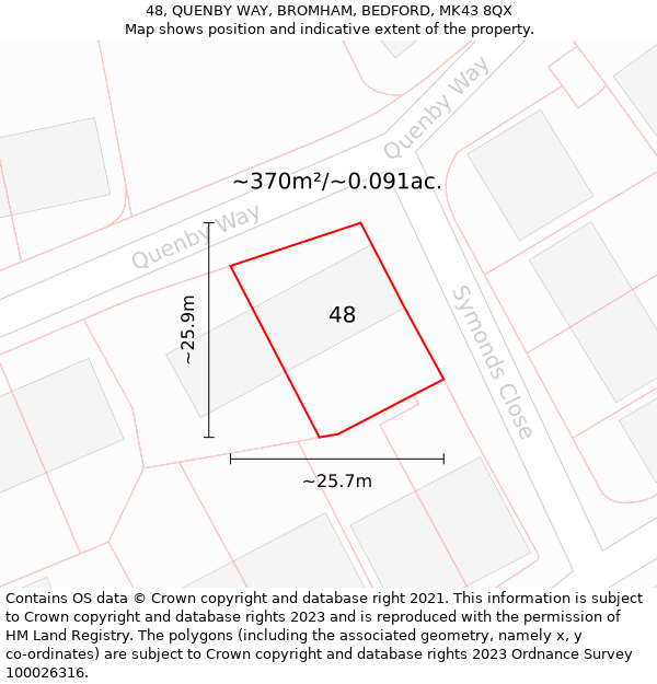 48, QUENBY WAY, BROMHAM, BEDFORD, MK43 8QX: Plot and title map