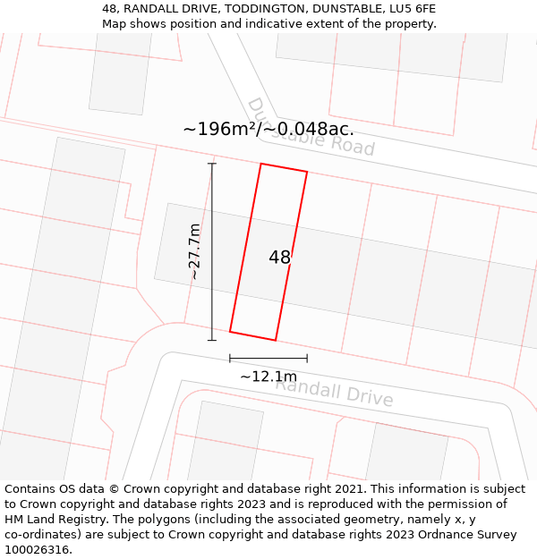 48, RANDALL DRIVE, TODDINGTON, DUNSTABLE, LU5 6FE: Plot and title map