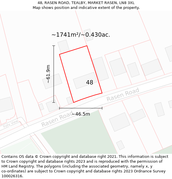 48, RASEN ROAD, TEALBY, MARKET RASEN, LN8 3XL: Plot and title map