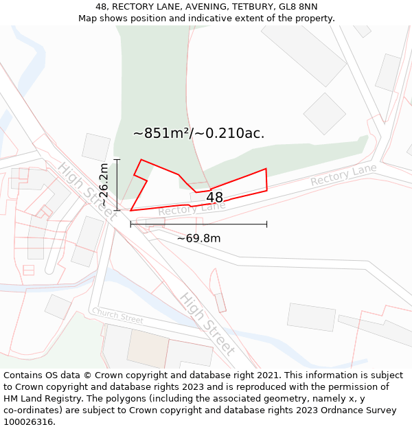 48, RECTORY LANE, AVENING, TETBURY, GL8 8NN: Plot and title map