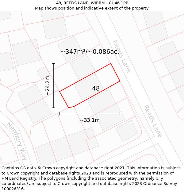 48, REEDS LANE, WIRRAL, CH46 1PP: Plot and title map