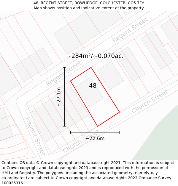 48, REGENT STREET, ROWHEDGE, COLCHESTER, CO5 7EA: Plot and title map