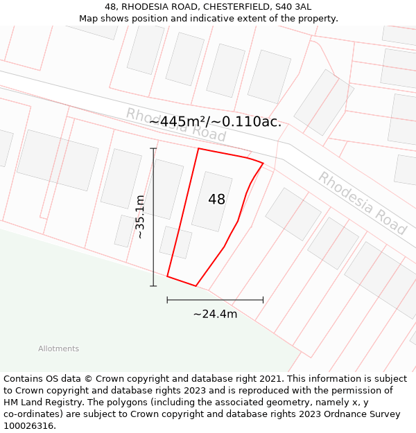 48, RHODESIA ROAD, CHESTERFIELD, S40 3AL: Plot and title map