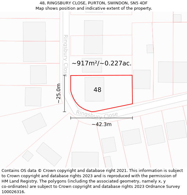 48, RINGSBURY CLOSE, PURTON, SWINDON, SN5 4DF: Plot and title map