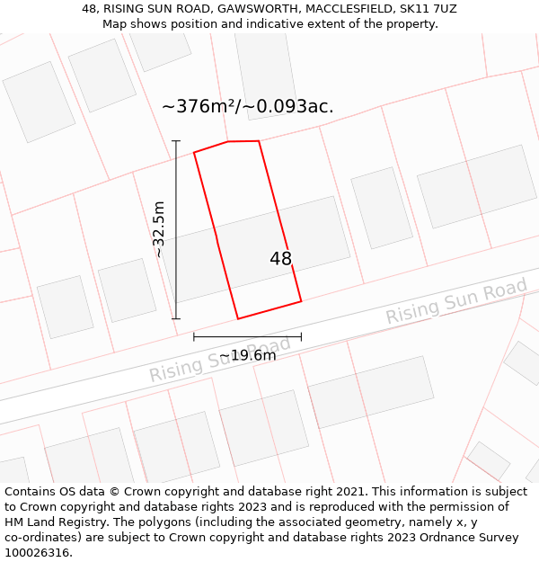 48, RISING SUN ROAD, GAWSWORTH, MACCLESFIELD, SK11 7UZ: Plot and title map