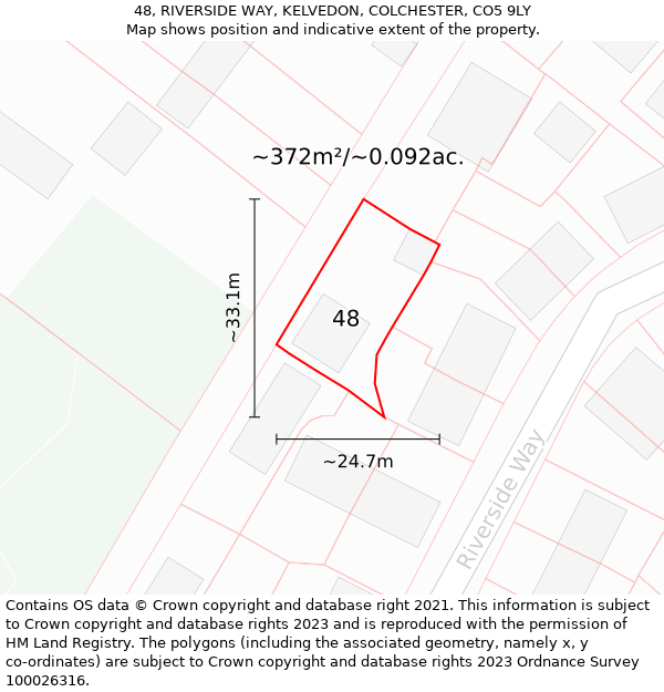 48, RIVERSIDE WAY, KELVEDON, COLCHESTER, CO5 9LY: Plot and title map