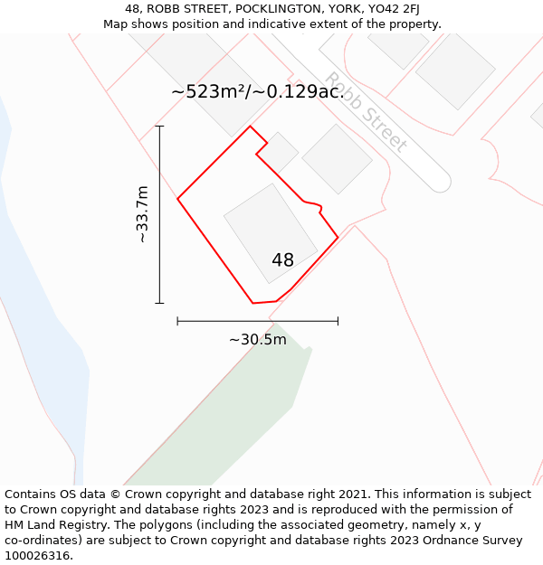 48, ROBB STREET, POCKLINGTON, YORK, YO42 2FJ: Plot and title map