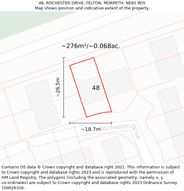 48, ROCHESTER DRIVE, FELTON, MORPETH, NE65 9DS: Plot and title map