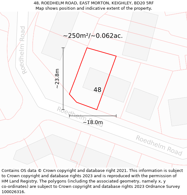 48, ROEDHELM ROAD, EAST MORTON, KEIGHLEY, BD20 5RF: Plot and title map