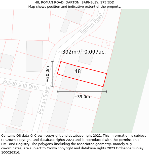 48, ROMAN ROAD, DARTON, BARNSLEY, S75 5DD: Plot and title map