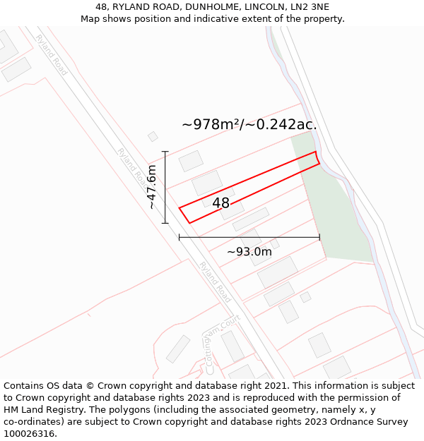 48, RYLAND ROAD, DUNHOLME, LINCOLN, LN2 3NE: Plot and title map