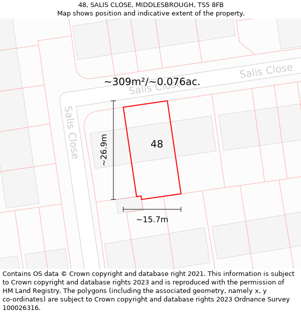 48, SALIS CLOSE, MIDDLESBROUGH, TS5 8FB: Plot and title map