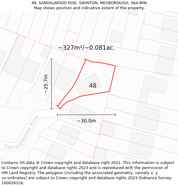 48, SANDALWOOD RISE, SWINTON, MEXBOROUGH, S64 8PN: Plot and title map