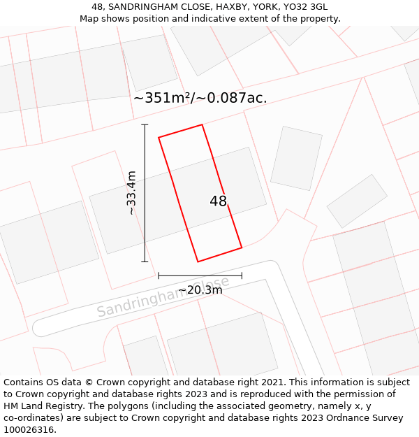 48, SANDRINGHAM CLOSE, HAXBY, YORK, YO32 3GL: Plot and title map