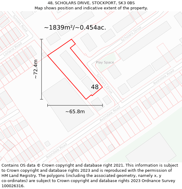48, SCHOLARS DRIVE, STOCKPORT, SK3 0BS: Plot and title map