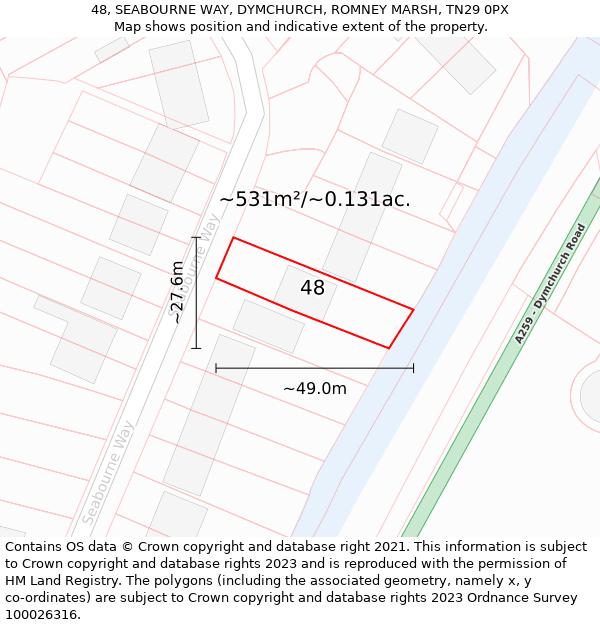 48, SEABOURNE WAY, DYMCHURCH, ROMNEY MARSH, TN29 0PX: Plot and title map