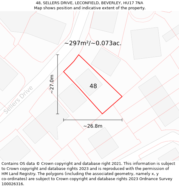 48, SELLERS DRIVE, LECONFIELD, BEVERLEY, HU17 7NA: Plot and title map