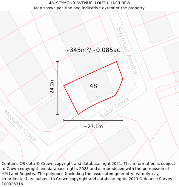 48, SEYMOUR AVENUE, LOUTH, LN11 9EW: Plot and title map