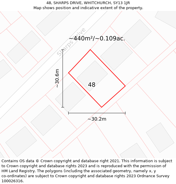 48, SHARPS DRIVE, WHITCHURCH, SY13 1JR: Plot and title map