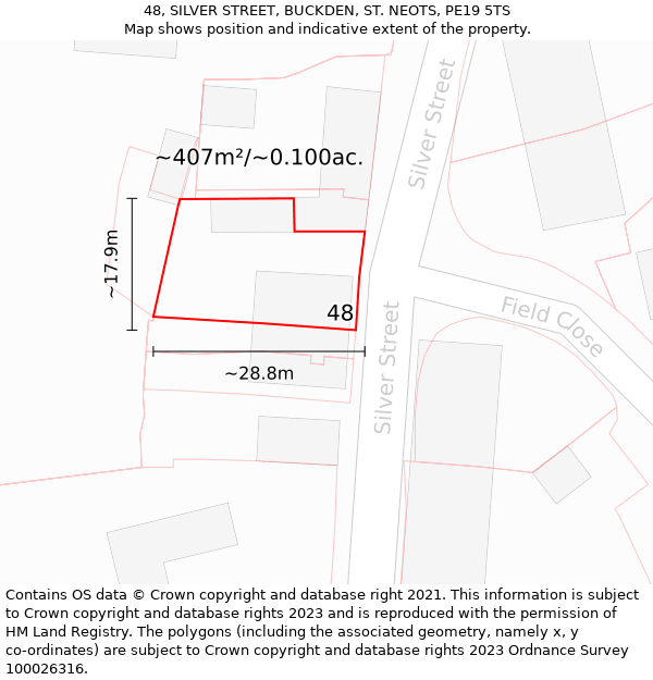 48, SILVER STREET, BUCKDEN, ST. NEOTS, PE19 5TS: Plot and title map