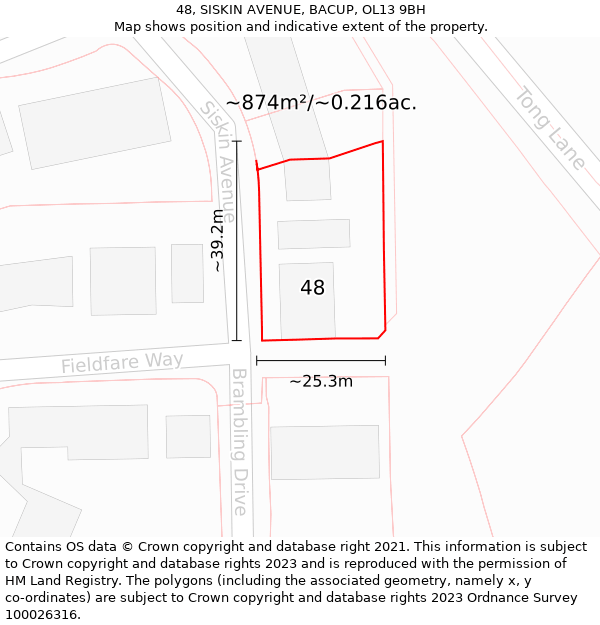 48, SISKIN AVENUE, BACUP, OL13 9BH: Plot and title map