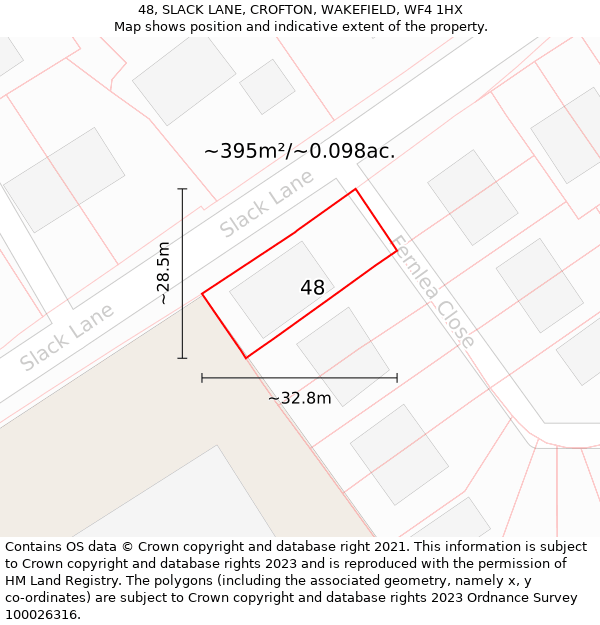 48, SLACK LANE, CROFTON, WAKEFIELD, WF4 1HX: Plot and title map