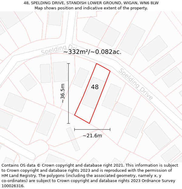 48, SPELDING DRIVE, STANDISH LOWER GROUND, WIGAN, WN6 8LW: Plot and title map
