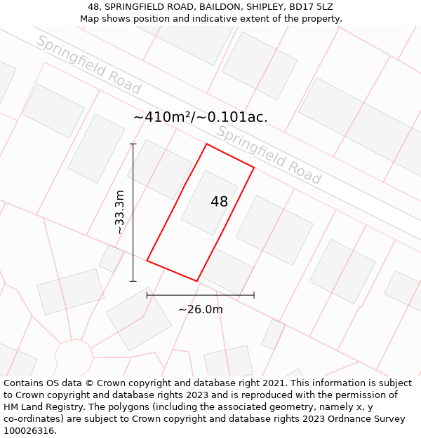 48, SPRINGFIELD ROAD, BAILDON, SHIPLEY, BD17 5LZ: Plot and title map