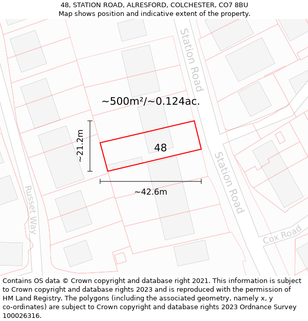 48, STATION ROAD, ALRESFORD, COLCHESTER, CO7 8BU: Plot and title map