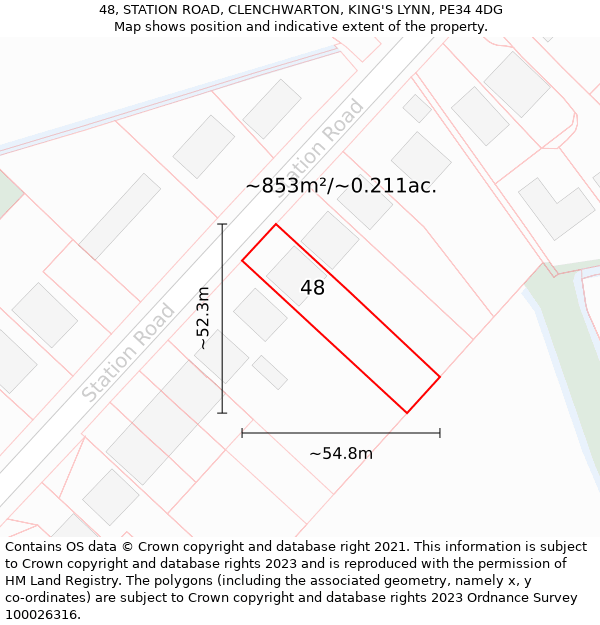 48, STATION ROAD, CLENCHWARTON, KING'S LYNN, PE34 4DG: Plot and title map