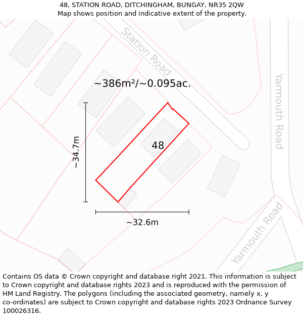 48, STATION ROAD, DITCHINGHAM, BUNGAY, NR35 2QW: Plot and title map