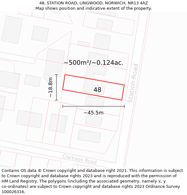 48, STATION ROAD, LINGWOOD, NORWICH, NR13 4AZ: Plot and title map