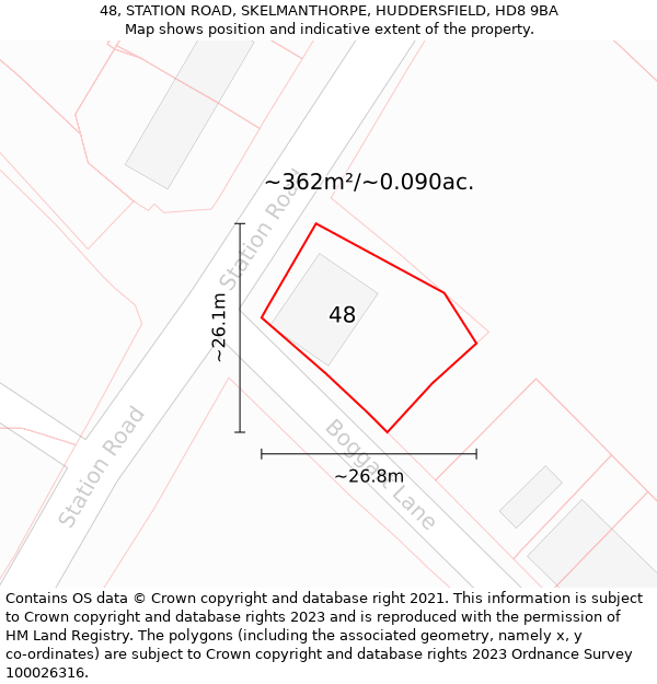 48, STATION ROAD, SKELMANTHORPE, HUDDERSFIELD, HD8 9BA: Plot and title map