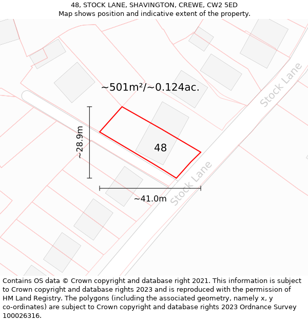 48, STOCK LANE, SHAVINGTON, CREWE, CW2 5ED: Plot and title map