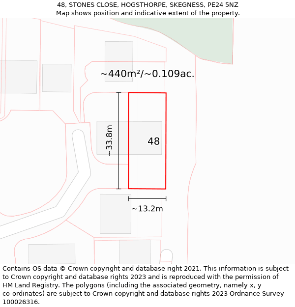 48, STONES CLOSE, HOGSTHORPE, SKEGNESS, PE24 5NZ: Plot and title map