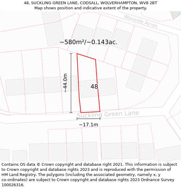 48, SUCKLING GREEN LANE, CODSALL, WOLVERHAMPTON, WV8 2BT: Plot and title map