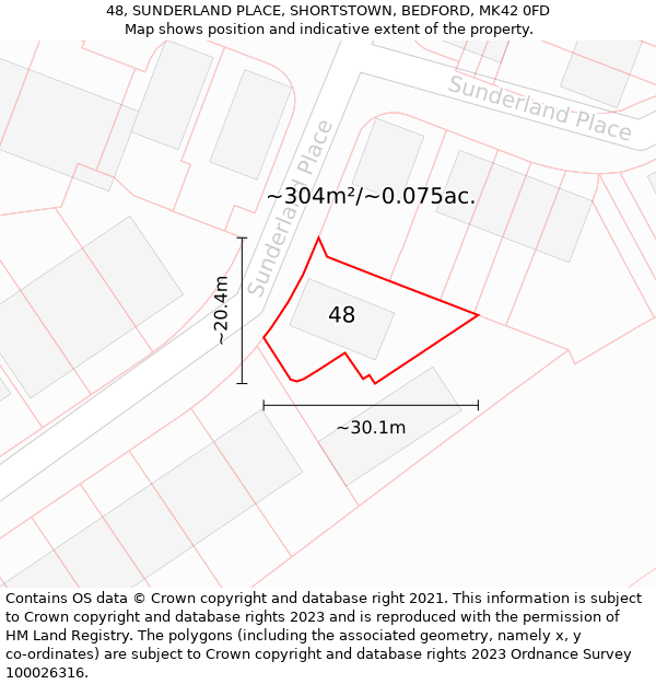 48, SUNDERLAND PLACE, SHORTSTOWN, BEDFORD, MK42 0FD: Plot and title map