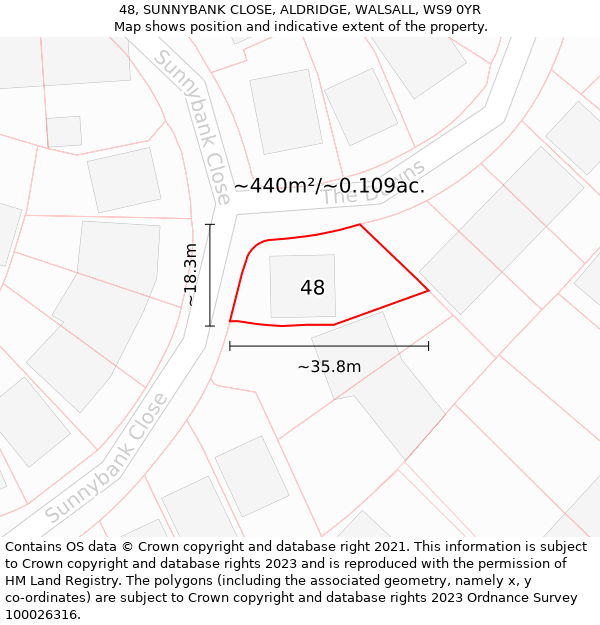 48, SUNNYBANK CLOSE, ALDRIDGE, WALSALL, WS9 0YR: Plot and title map