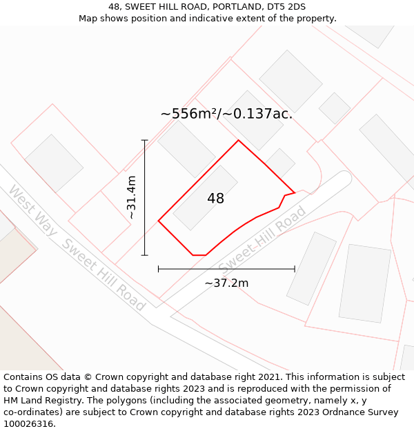 48, SWEET HILL ROAD, PORTLAND, DT5 2DS: Plot and title map