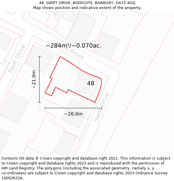 48, SWIFT DRIVE, BODICOTE, BANBURY, OX15 4GQ: Plot and title map