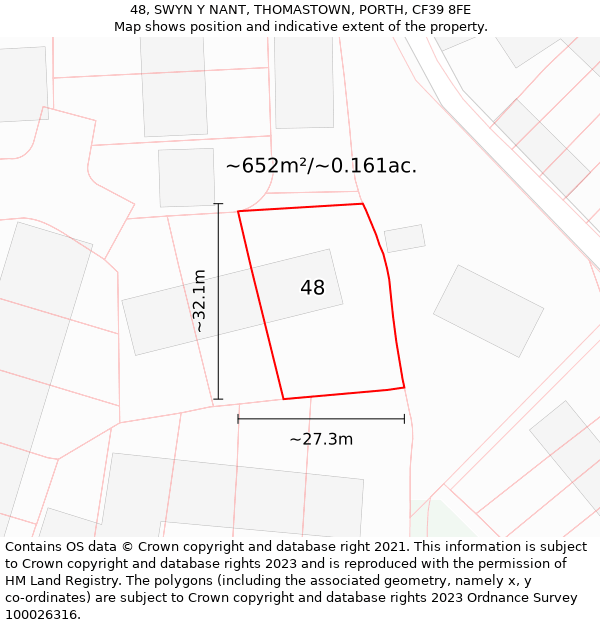 48, SWYN Y NANT, THOMASTOWN, PORTH, CF39 8FE: Plot and title map