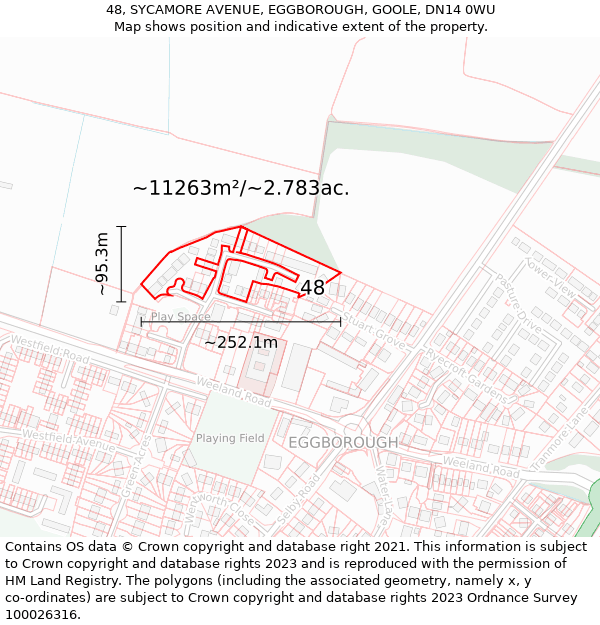 48, SYCAMORE AVENUE, EGGBOROUGH, GOOLE, DN14 0WU: Plot and title map