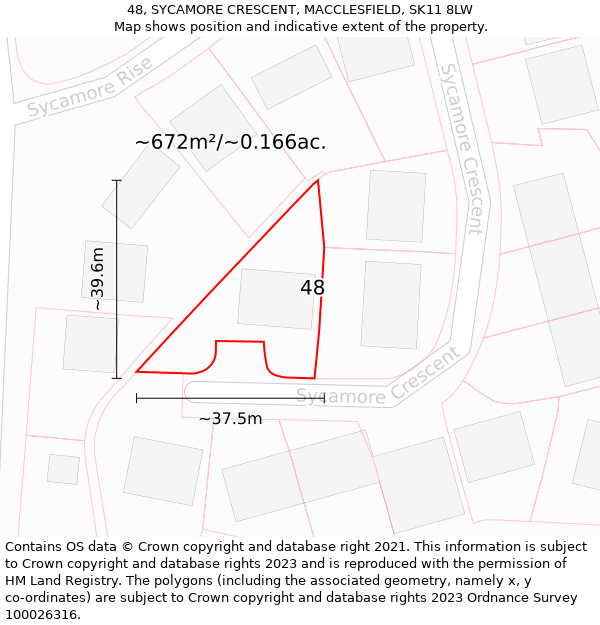 48, SYCAMORE CRESCENT, MACCLESFIELD, SK11 8LW: Plot and title map