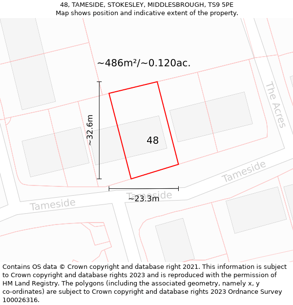 48, TAMESIDE, STOKESLEY, MIDDLESBROUGH, TS9 5PE: Plot and title map