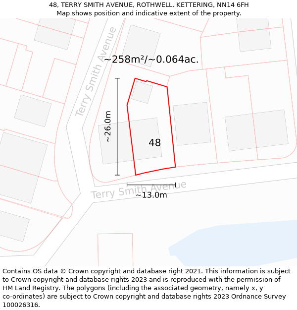 48, TERRY SMITH AVENUE, ROTHWELL, KETTERING, NN14 6FH: Plot and title map