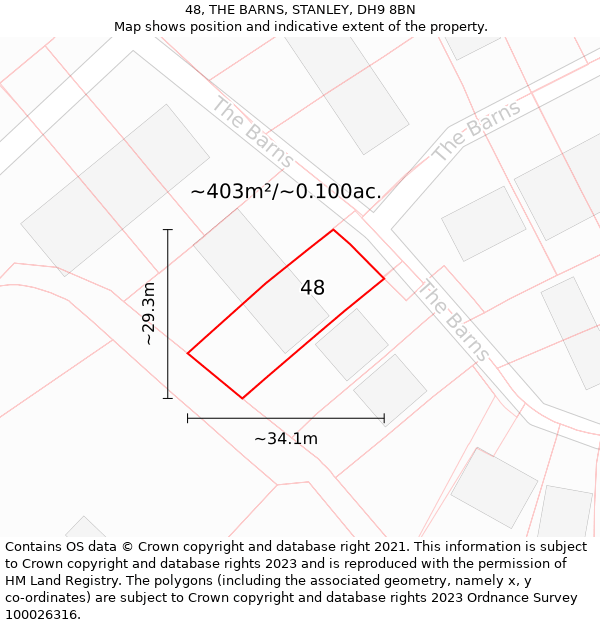 48, THE BARNS, STANLEY, DH9 8BN: Plot and title map