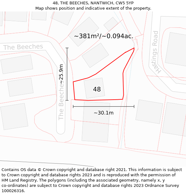 48, THE BEECHES, NANTWICH, CW5 5YP: Plot and title map