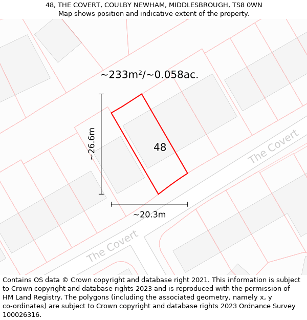 48, THE COVERT, COULBY NEWHAM, MIDDLESBROUGH, TS8 0WN: Plot and title map