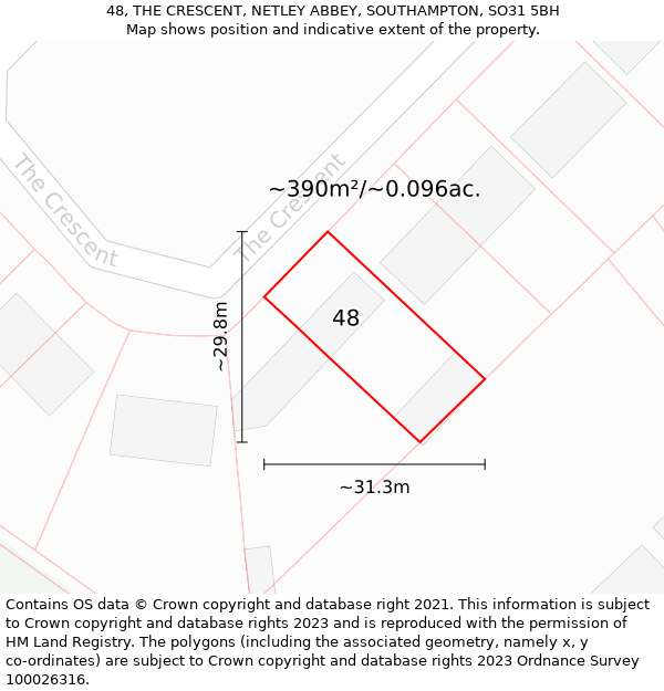 48, THE CRESCENT, NETLEY ABBEY, SOUTHAMPTON, SO31 5BH: Plot and title map