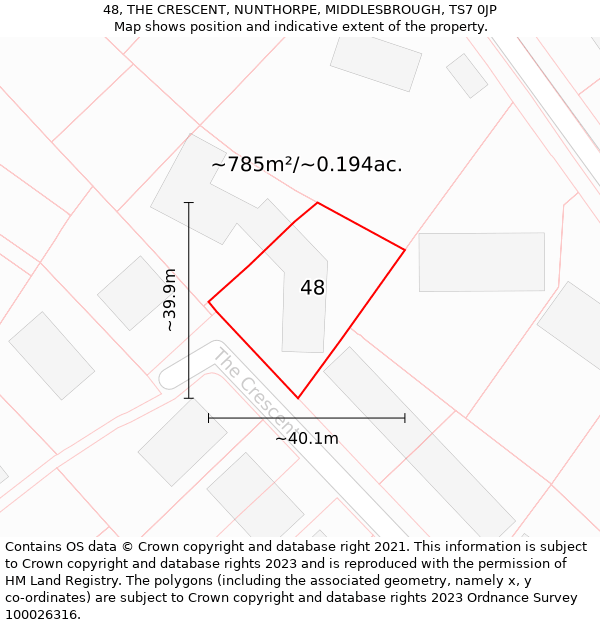 48, THE CRESCENT, NUNTHORPE, MIDDLESBROUGH, TS7 0JP: Plot and title map